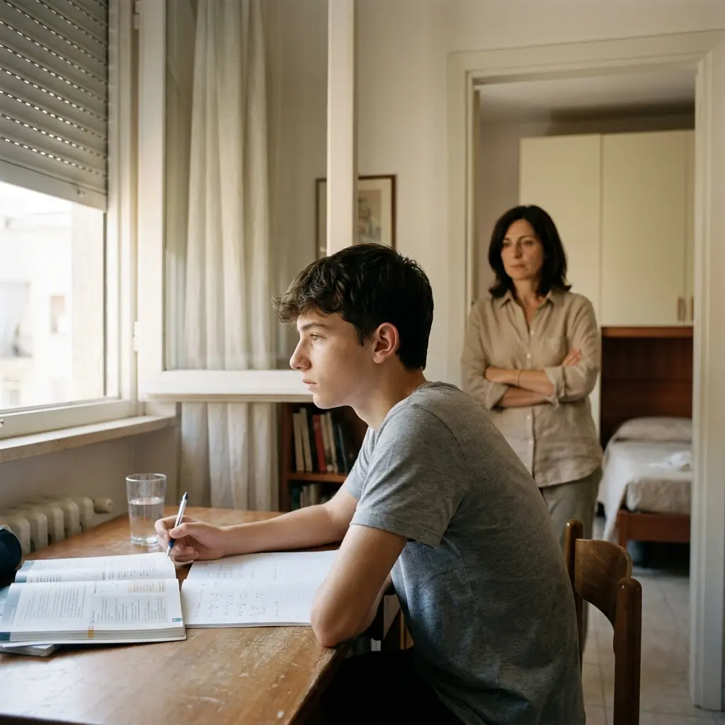 Foto: studente e mamma preoccupati durante l'estate